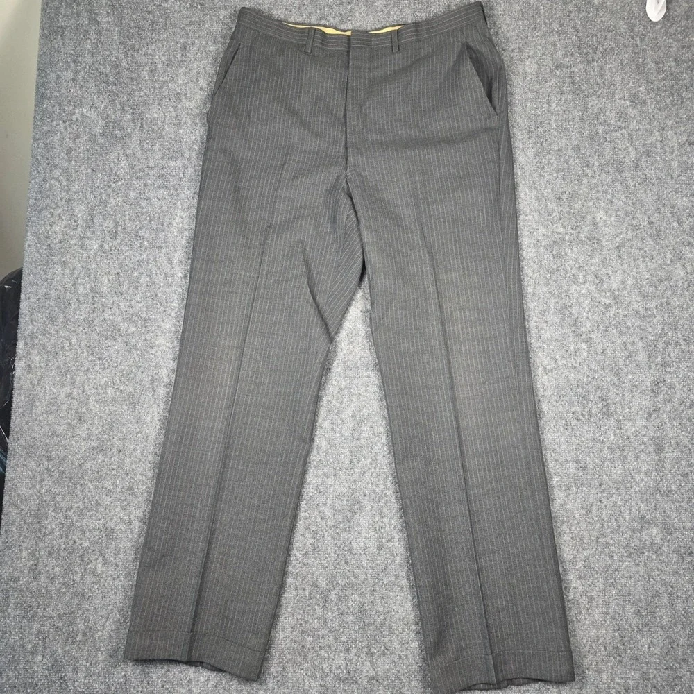 Vtg Cricketeer 3 Piece Suit Mens 42L Grey Wool Pinstripe Union Made USA Mobster